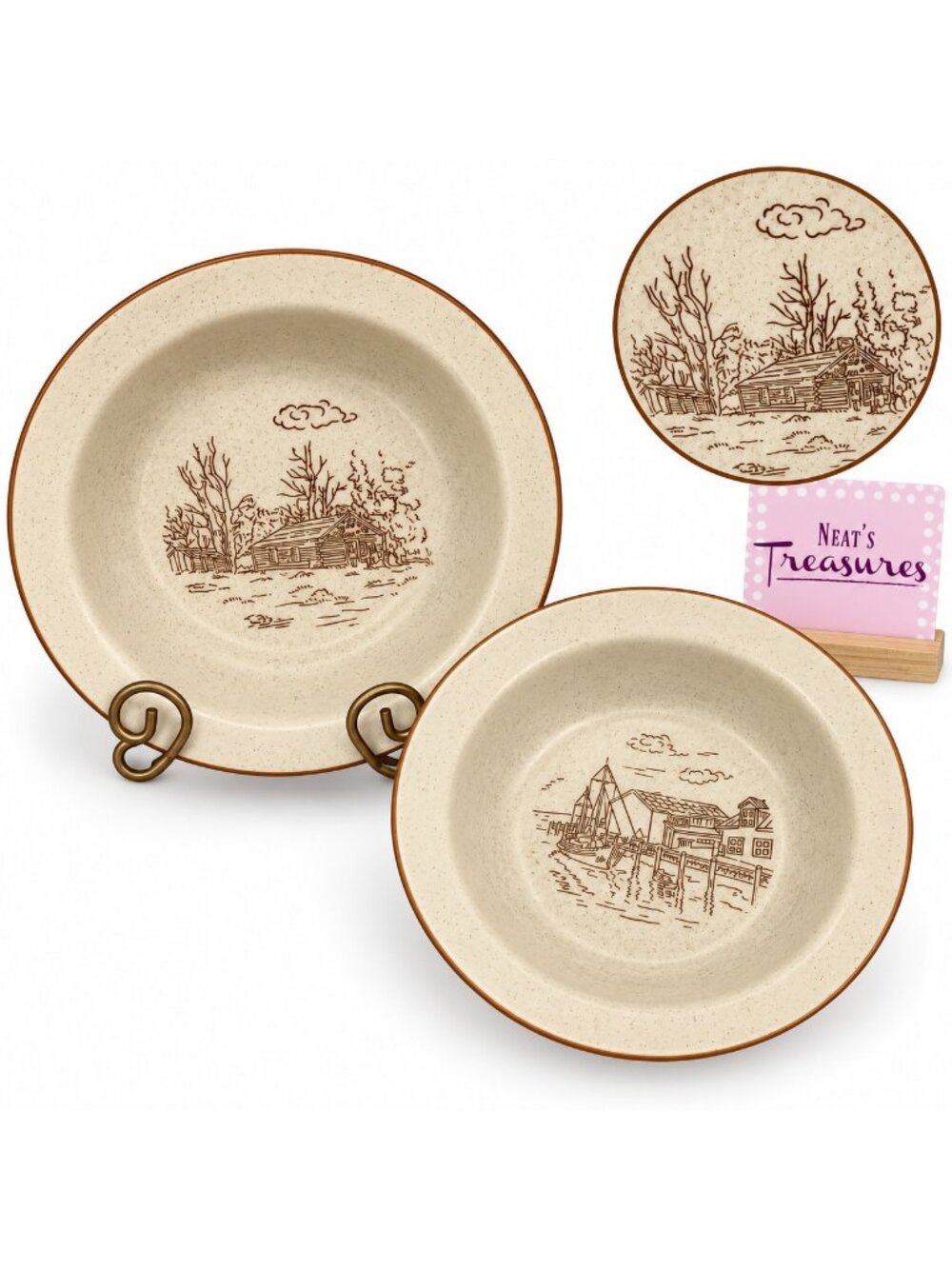Collection Manoir CXY1 Cabin & Boat Hand Crafted Korea Ceramic Rim Bowls Set 2